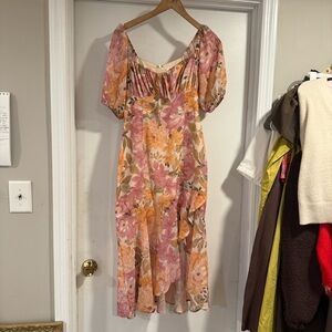 Showpo Pink and Orange Floral Midi Dress